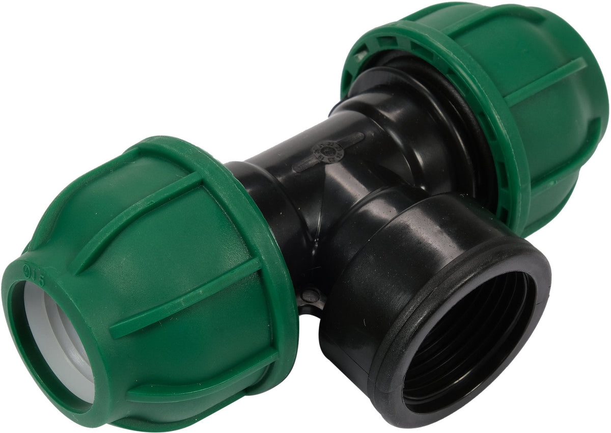 Raccordo a T per Tubi PE 25 mm x 1 Pollice x 25 mm Femmina – a Compressione, Polipropilene 10 bar Flo
