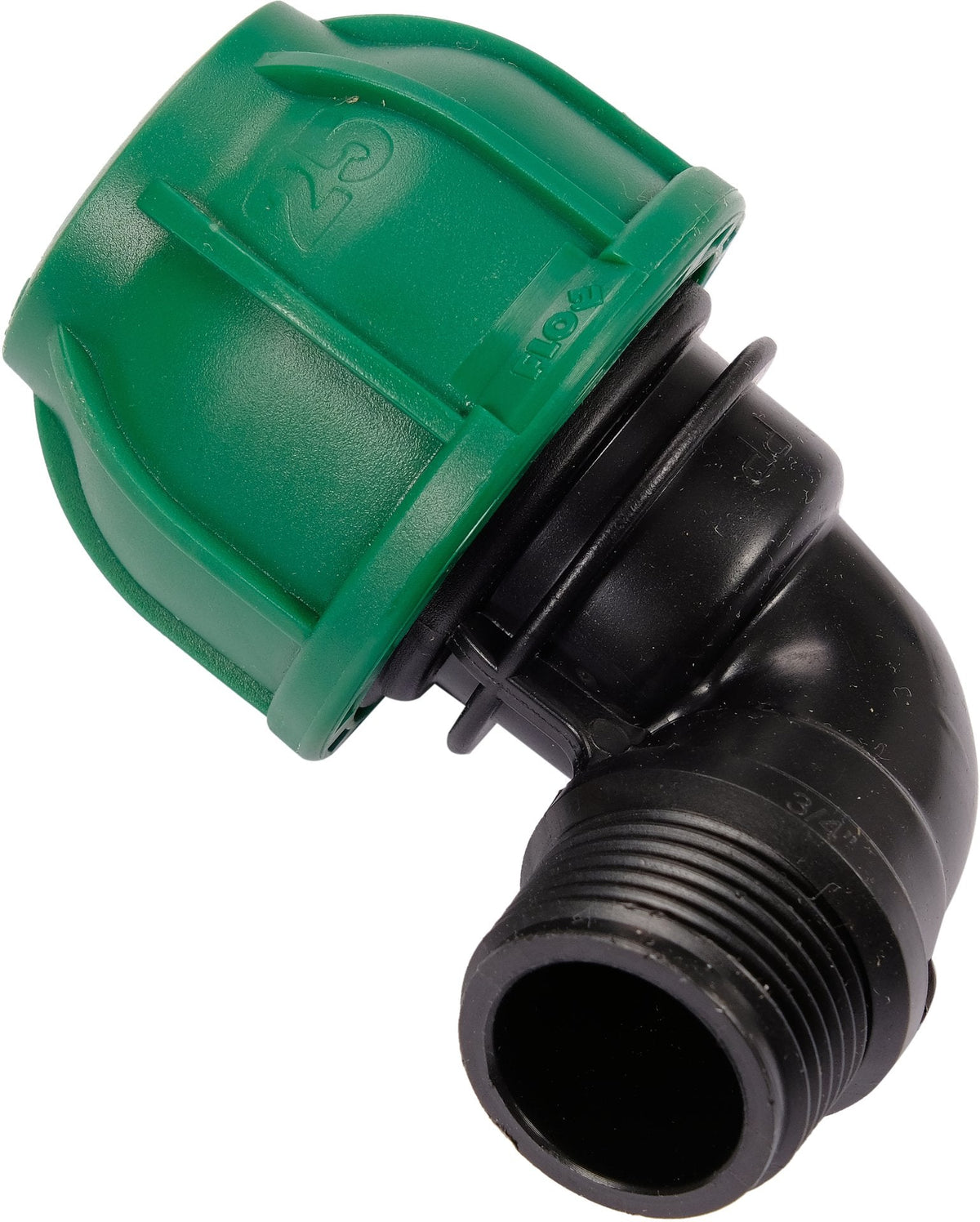Gomito 90° per Tubi PE 25 mm x 3/4 Pollici Maschio – a Compressione, Polipropilene 10 bar Flo