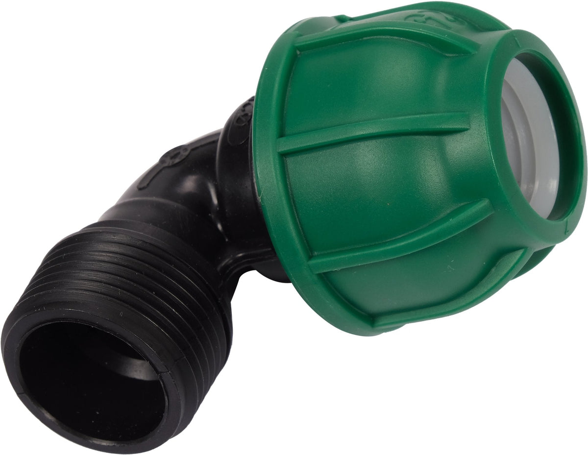 Gomito 90° per Tubi PE 25 mm x 1 Pollice Maschio – a Compressione, Polipropilene 10 bar Flo
