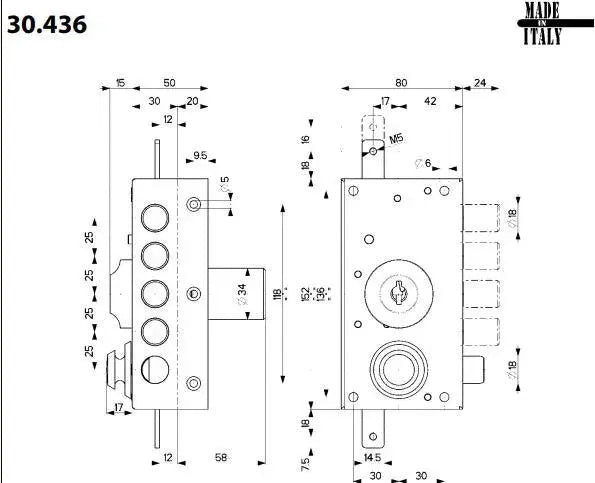 SERRATURA TRIPLICE ART. 436 436 DX E 42 - MM 80x152