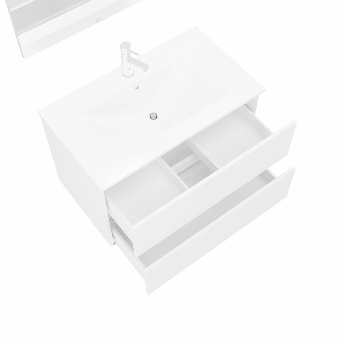 Mobile bagno sospeso 81 cm bianco lucido - 2 cassetti, lavabo in ceramica e specchio con lampada LED