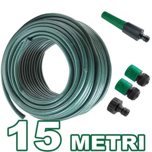Tubo Acqua Ø 1/2" Irrigazione Per Innaffiare Giardino 3 Strati + Accessori | 15M