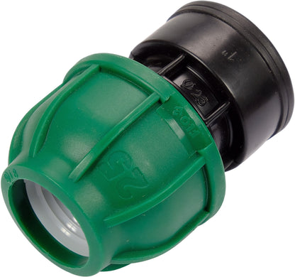 Adattatore Femmina per Tubi PE 25 mm x 1 Pollici – Raccordo a Compressione, Polipropilene 10 BAR FLO