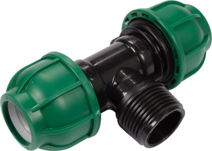 Raccordo a T per Tubi PE 25 mm x 1 Pollice x 25 mm Maschio – a Compressione, Polipropilene 10 bar Flo