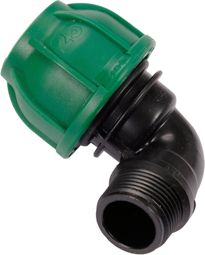 Gomito 90° per Tubi PE 25 mm x 3/4 Pollici Maschio – a Compressione, Polipropilene 10 bar Flo