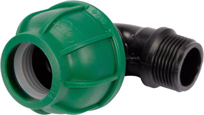 Gomito 90° per Tubi PE 25 mm x 3/4 Pollici Maschio – a Compressione, Polipropilene 10 bar Flo
