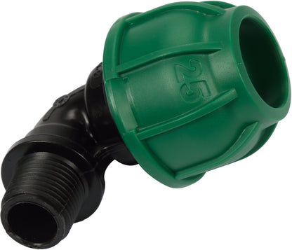Adattatore a Gomito 90° PE 25 x 1/2 Pollici – Filetto Maschio, Polipropilene 10 BAR FLO