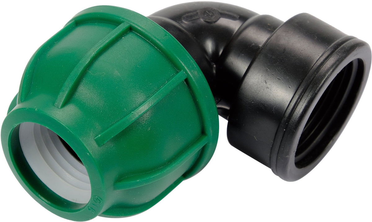 Gomito 90° per Tubi PE 25 mm x 1 Pollice Femmina – a Compressione, Polipropilene 10 bar Flo