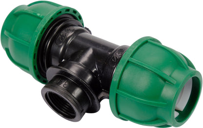 Raccordo a T per Tubi PE 32 mm x 3/4 Pollici x 32 mm Femmina – a Compressione, Polipropilene 10 bar Flo