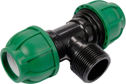 Raccordo a T per Tubi PE 32 mm x 1-1/4 Pollici x 32 mm Maschio – a Compressione, Polipropilene 10 bar Flo