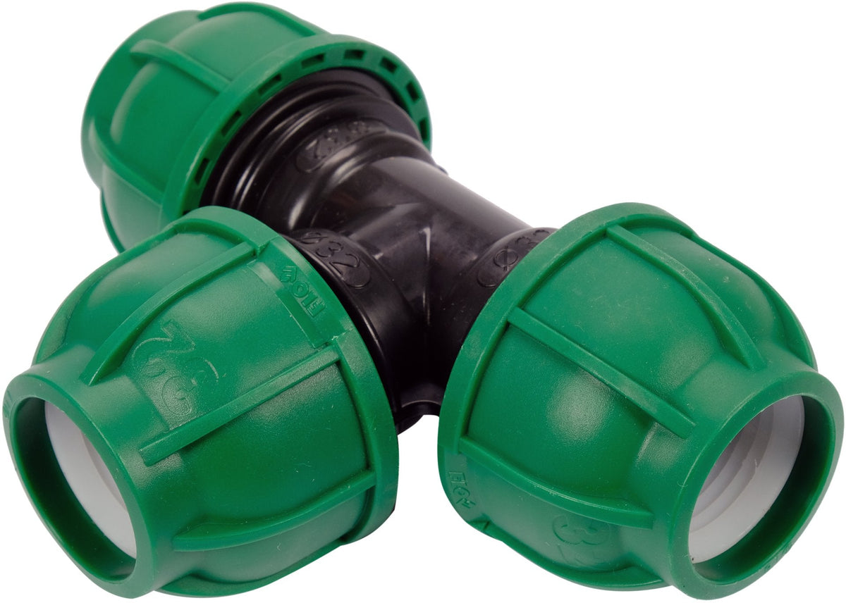 Raccordo a T per Tubi PE 32x32x32 mm – a Compressione, Polipropilene 10 bar Flo