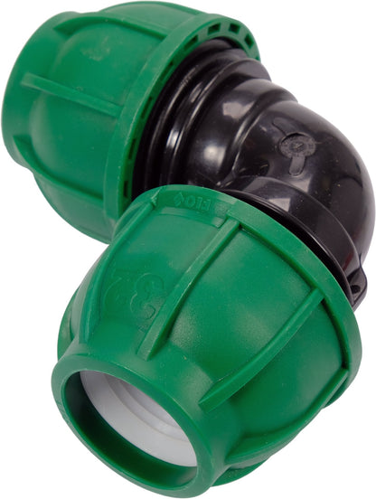 Adattatore a Gomito 90° per Tubi PE 32x32 mm – A Compressione, Polipropilene 10 BAR FLO
