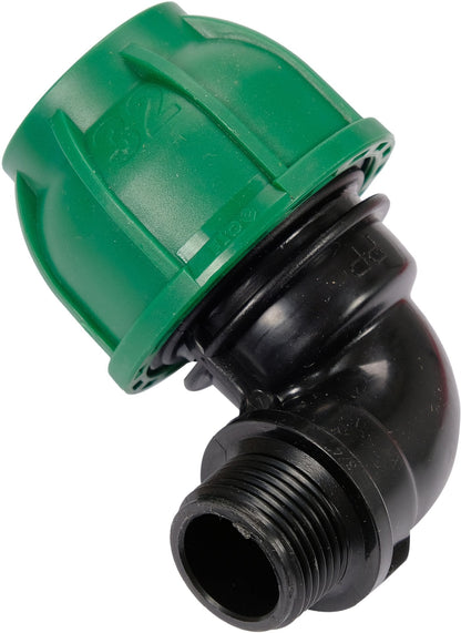 Gomito 90° per Tubi PE 32 mm x 3/4 Pollici Maschio – a Compressione, Polipropilene 10 bar Flo