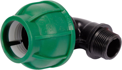 Gomito 90° per Tubi PE 32 mm x 3/4 Pollici Maschio – a Compressione, Polipropilene 10 bar Flo