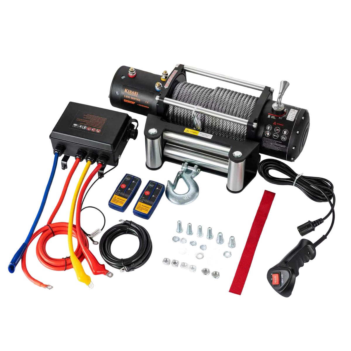 Verricello Elettrico Kibani 12 V 5897 kg Cavo Acciaio 26 m Radiocomando 4,8 kW