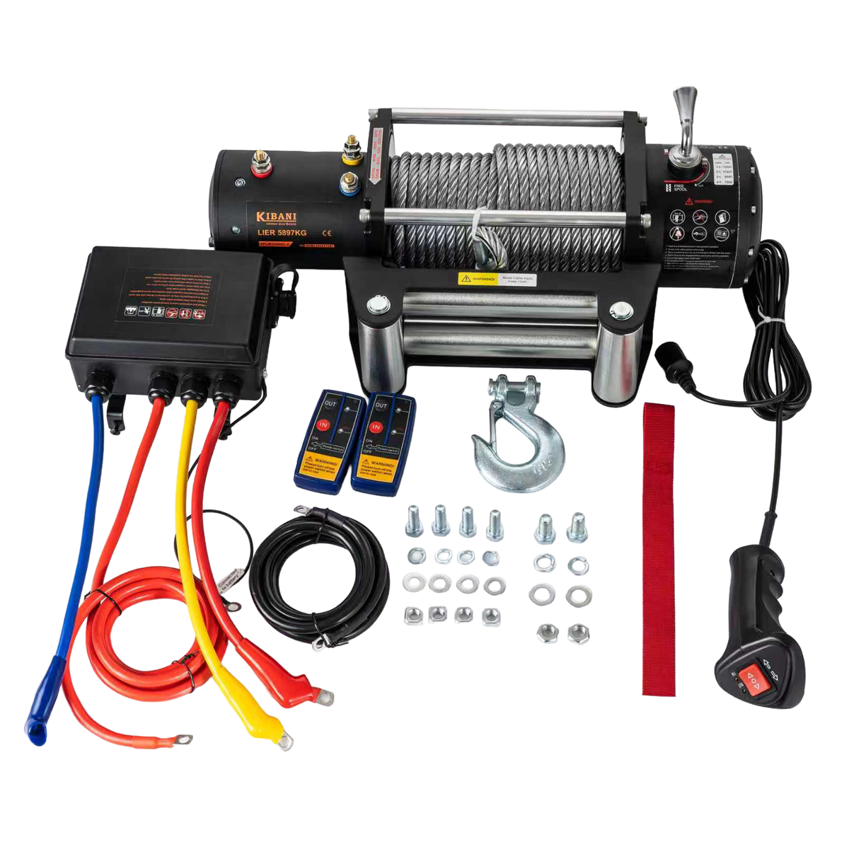 Verricello Elettrico Kibani 12 V 5897 kg Cavo Acciaio 26 m Radiocomando 4,8 kW