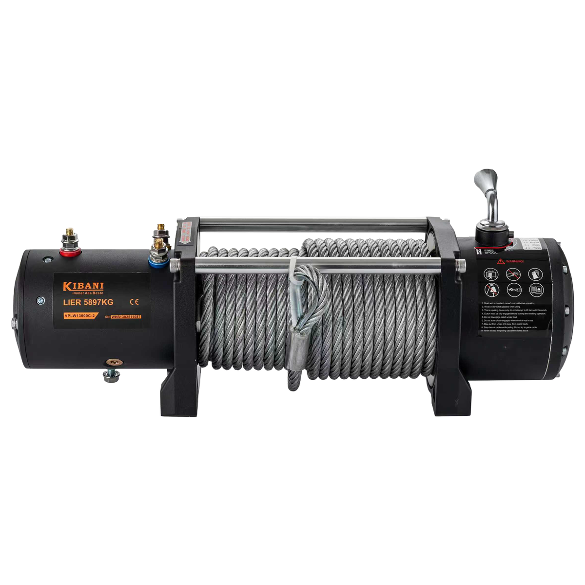 Verricello Elettrico Kibani 12 V 5897 kg Cavo Acciaio 26 m Radiocomando 4,8 kW