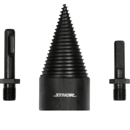 Set 3 punte spacca-legna Ø 45 mm – attacco SDS-Plus / esagonale a 3 piatti, acciaio carbonio brunito