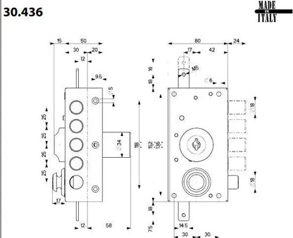 SERRATURA TRIPLICE ART. 436 436 DX E 42 - MM 80x152