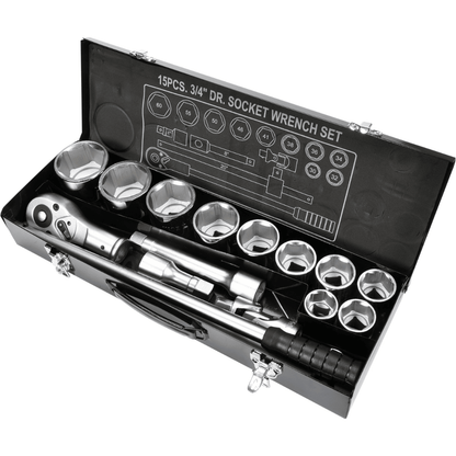 Set Chiavi a Bussola 3/4 Pollici Professionale 15 Pezzi Acciaio CrV Officina