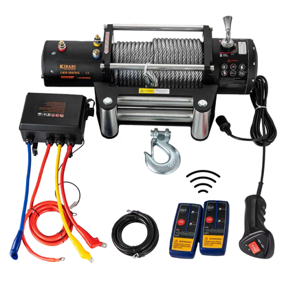 Verricello Elettrico Kibani 12 V 5897 kg Cavo Acciaio 26 m Radiocomando 4,8 kW