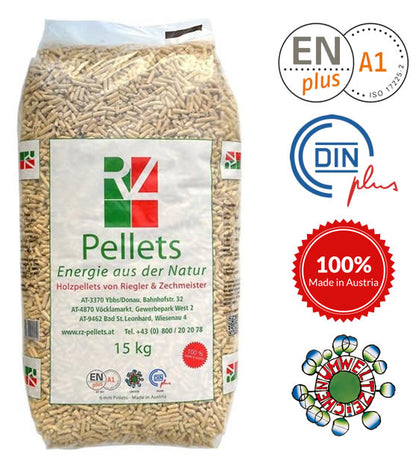 Pellet RZ Certificato ENplus A1 15 Kg Abete Bianco Austriaco Bancale 72 Sacchi