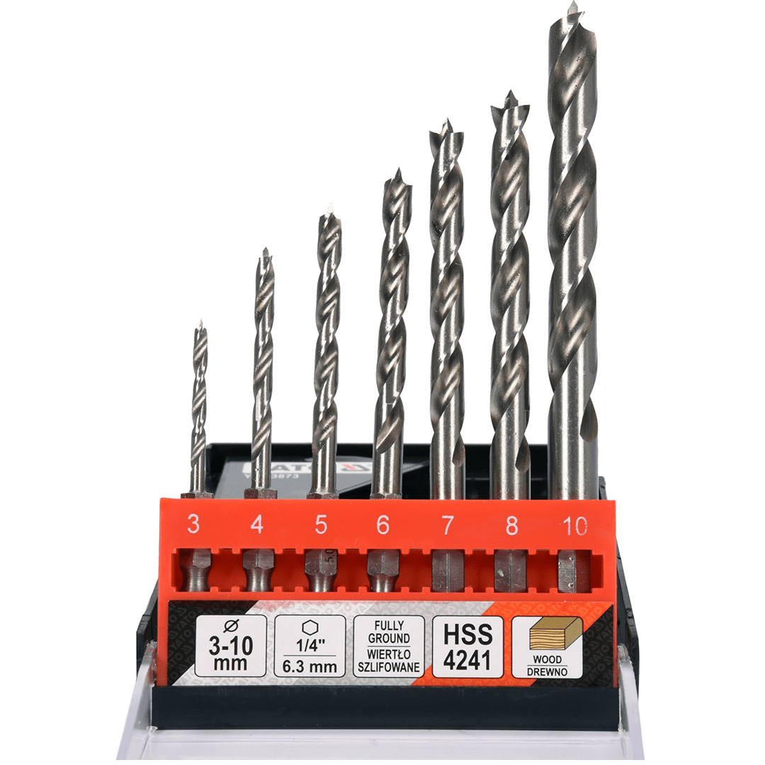 Set di Punte per Legno Spur 7 Pezzi (3–10 mm) con Attacco Esagonale