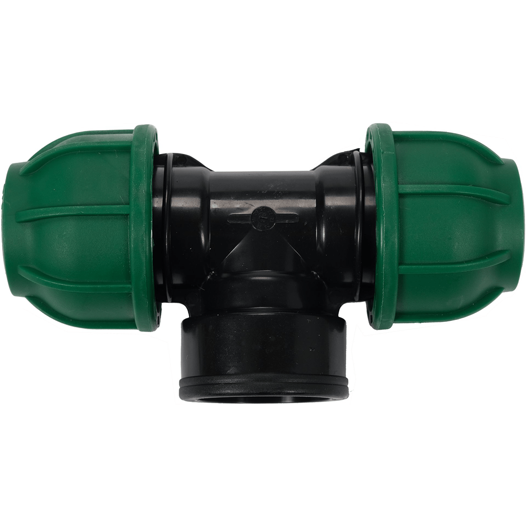 Raccordo a T per Tubi PE 25 mm x 1 Pollice x 25 mm Femmina – a Compressione, Polipropilene 10 bar Flo