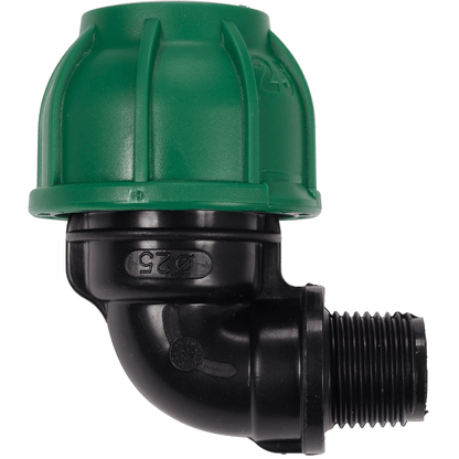 Adattatore a Gomito 90° PE 25 x 1/2 Pollici – Filetto Maschio, Polipropilene 10 BAR FLO