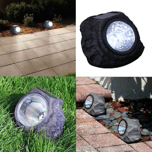 Lampada Luce Faro Solare Da Giardino Esterno A Forma Di Roccia 4 Led Segnapassi