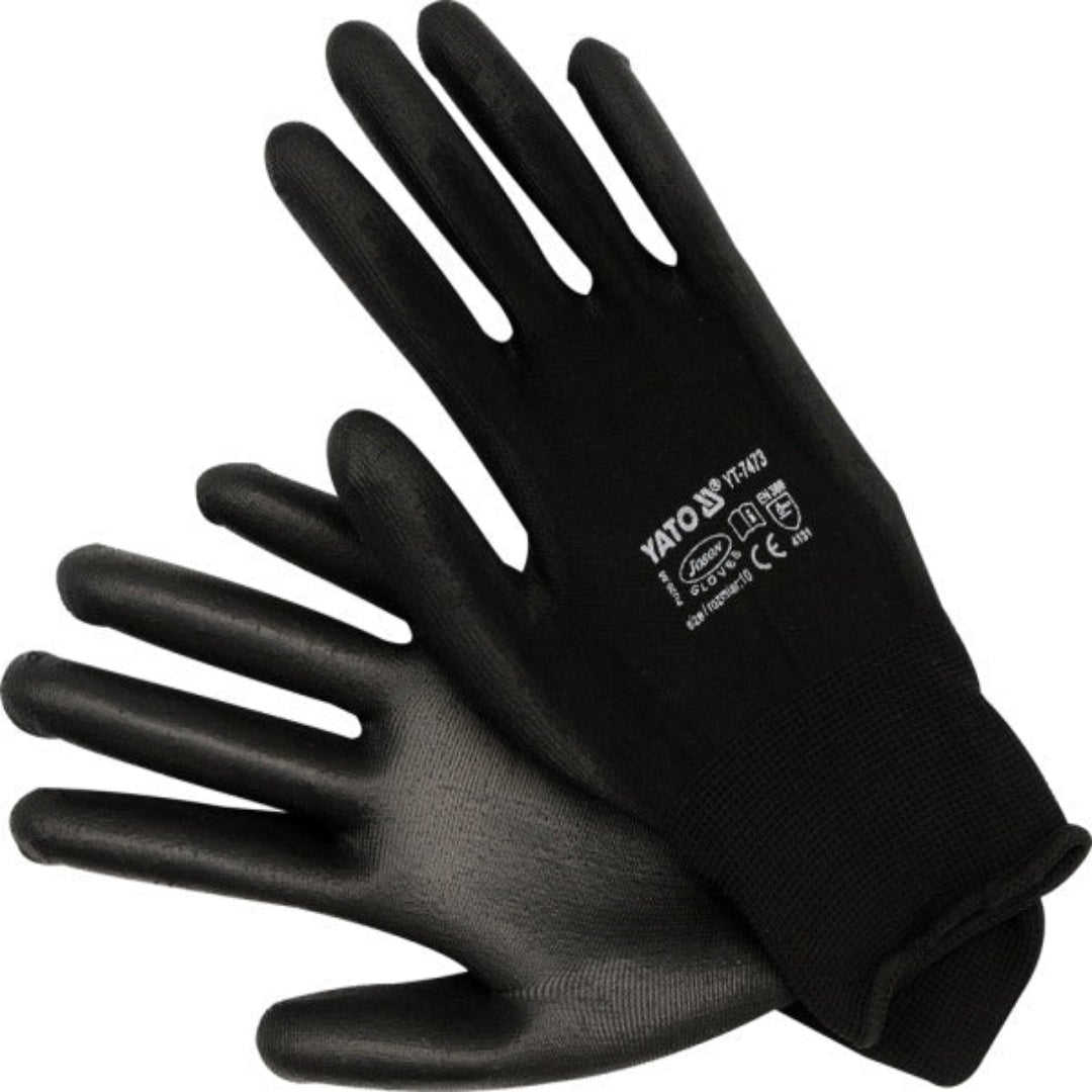 Guanti da Lavoro Yato Neri in Nylon con Palmo in PU, EN 388 4131X