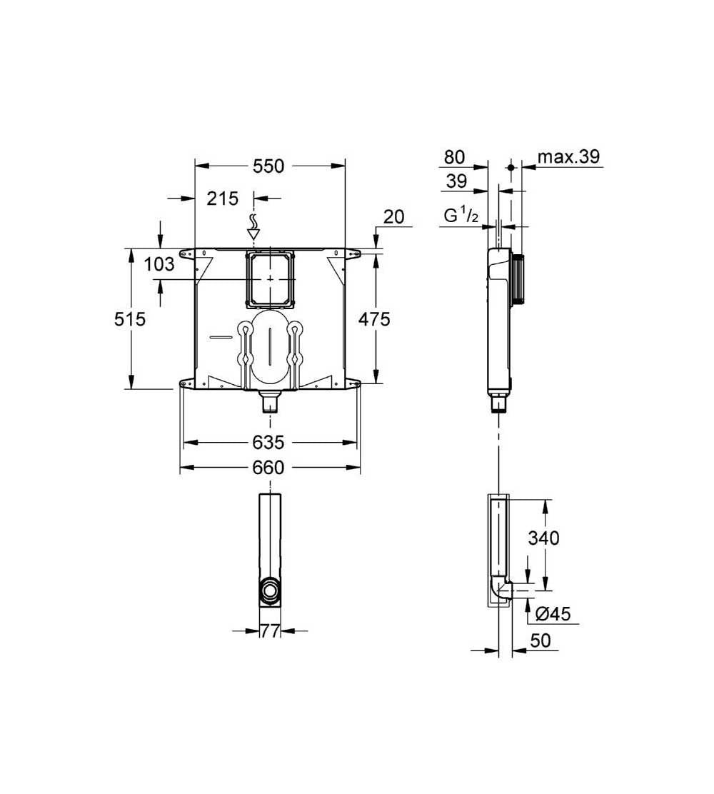 Cassetta di scarico a incasso Grohe 80 mm con canotto e placca Skate Cosmopolitan bianca