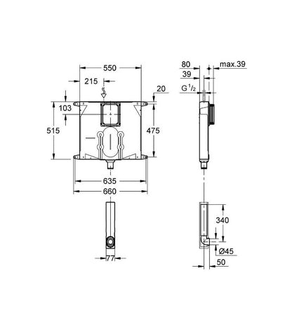 Cassetta di scarico a incasso Grohe 80 mm con canotto e placca Skate Cosmopolitan bianca
