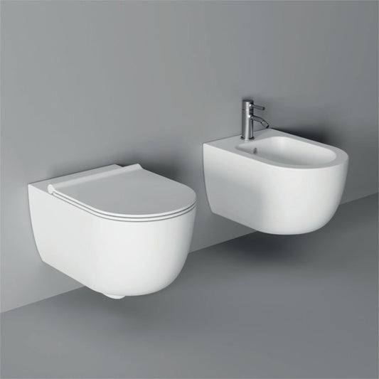 Coppia sanitari sospesi Alice Ceramica Unica 50 senza brida con sedile soft close