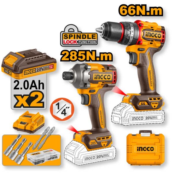 Set Trapano/Avvitatore ad Impulsi 1/4P 20V - 2 Batterie 2.0Ah + 47 Accessori