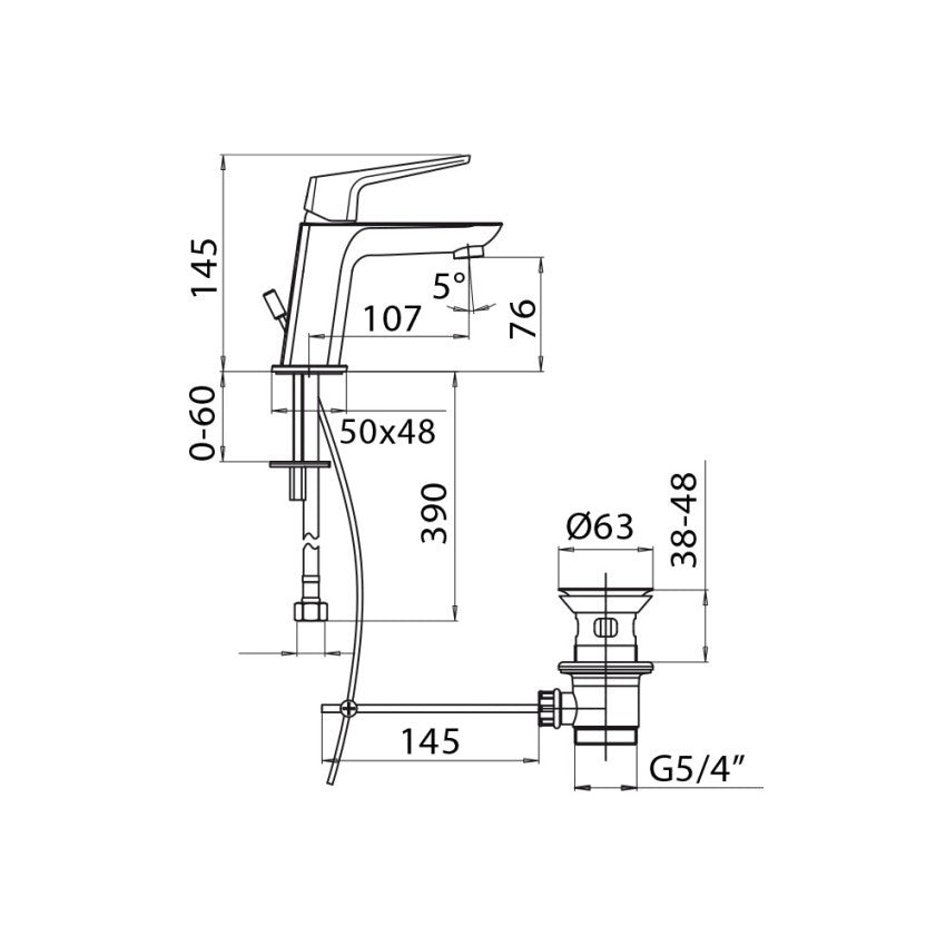 Miscelatore lavabo Mamoli Spartaco monocomando con piletta 5/4", cromo