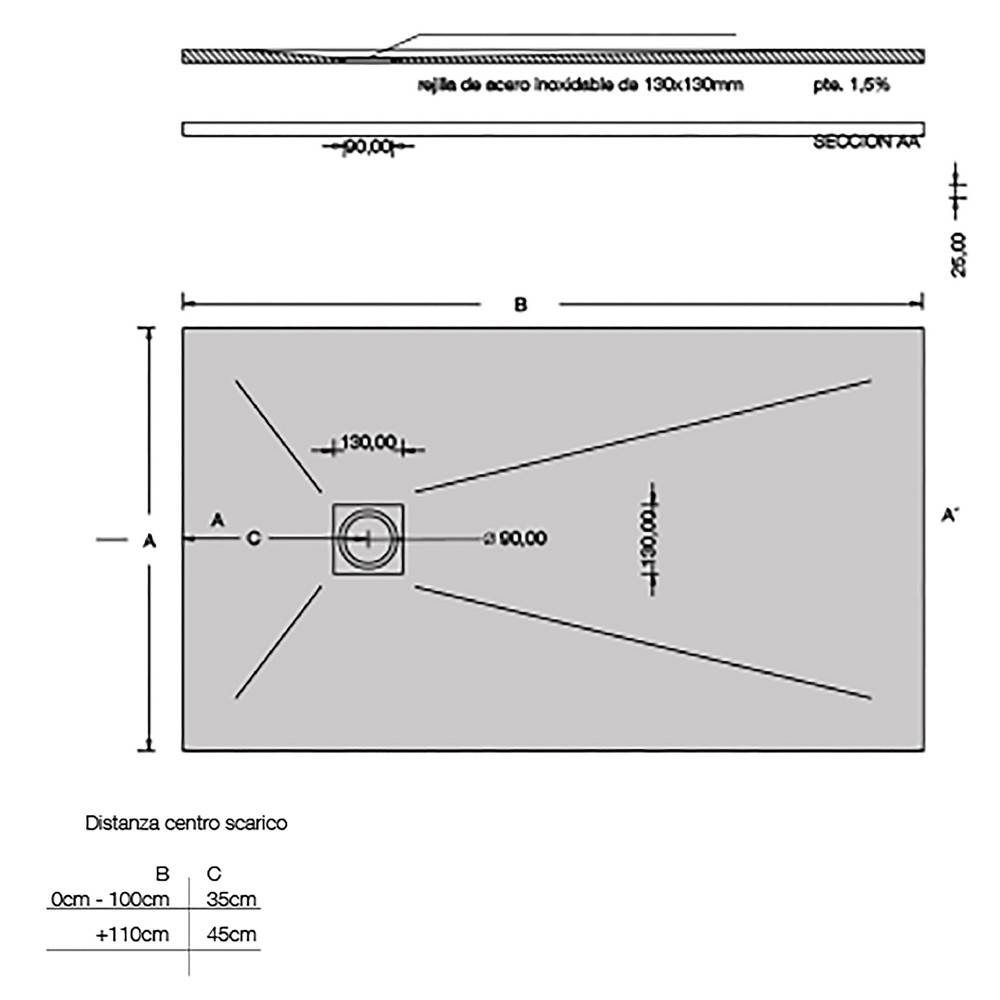 Piatto doccia effetto pietra 70x140 Cemento marmoresina pieno Piletta inclusa
