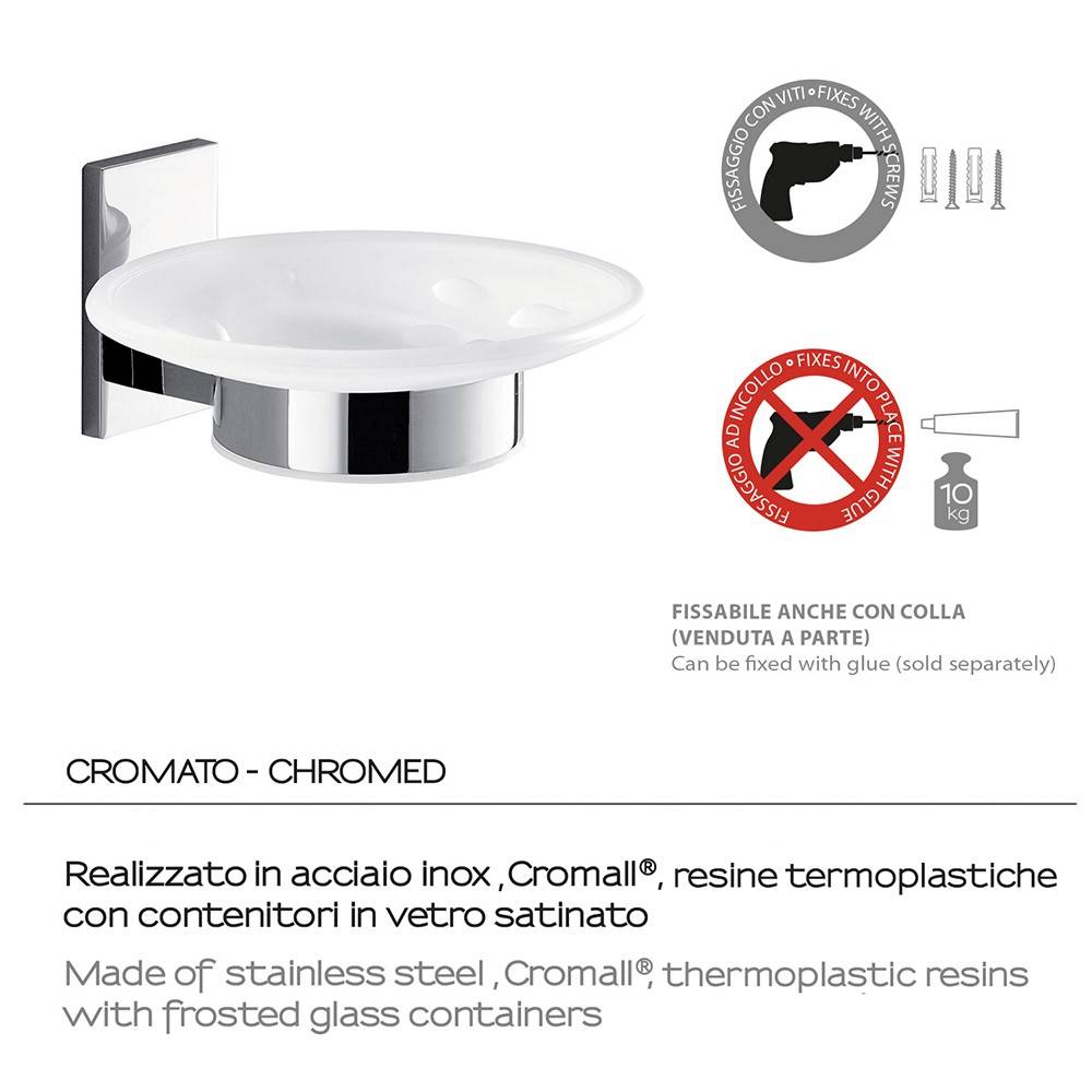 Portasapone a muro Gedy Maine in acciaio inox cromato e vetro, 15x10x7 cm