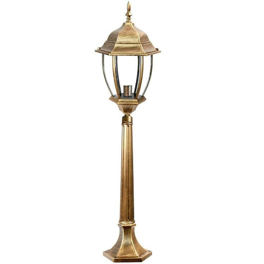 Lampione Da Giardino Terra 87Cm Lanterna Vetro E27 Luce Esterno Alluminio Bronzo